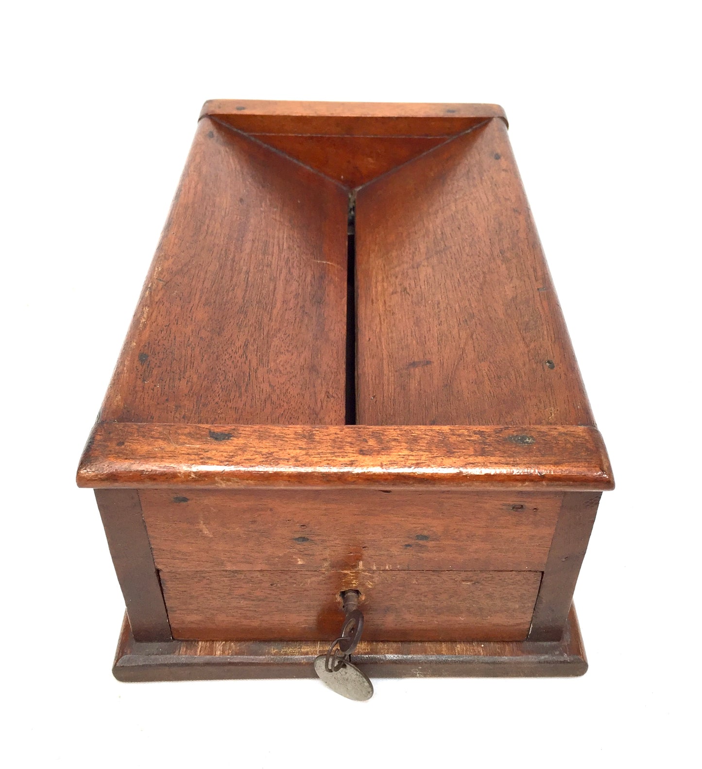Antique Wooden Church Collection Offering Donation Box / Money / with Key c.1900