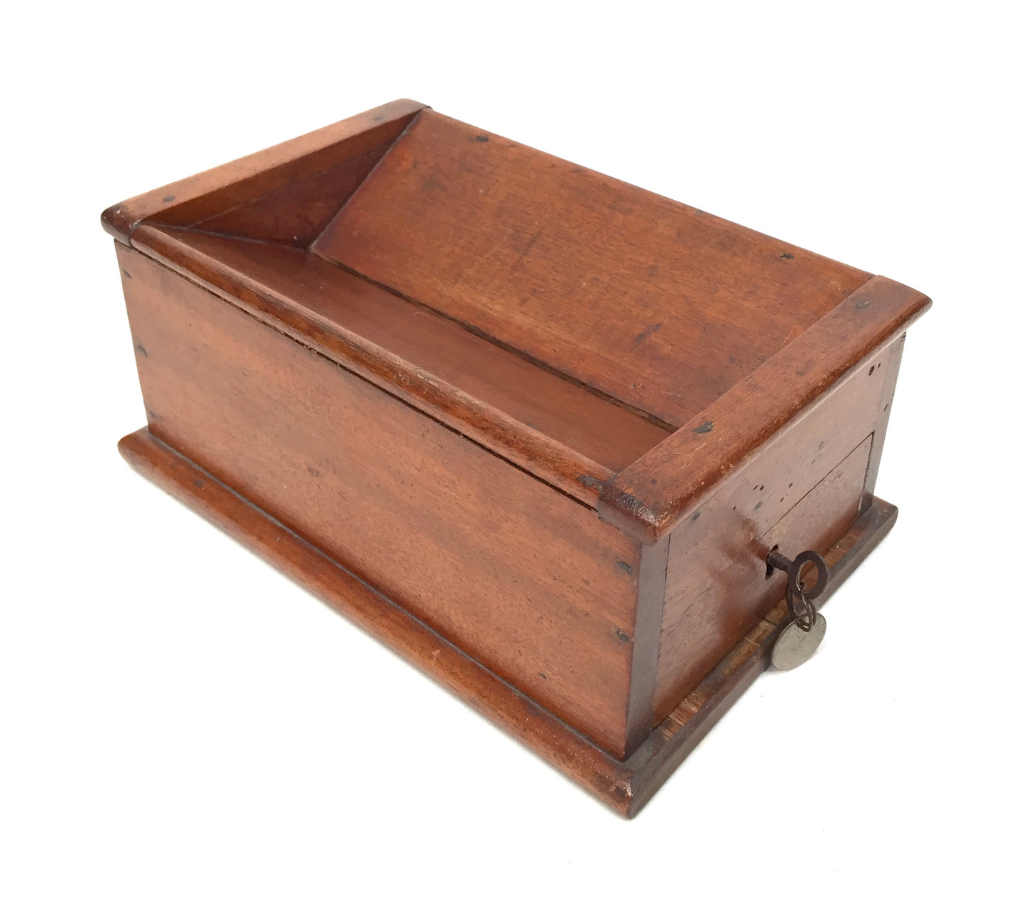Antique Wooden Church Collection Offering Donation Box / Money / with Key c.1900