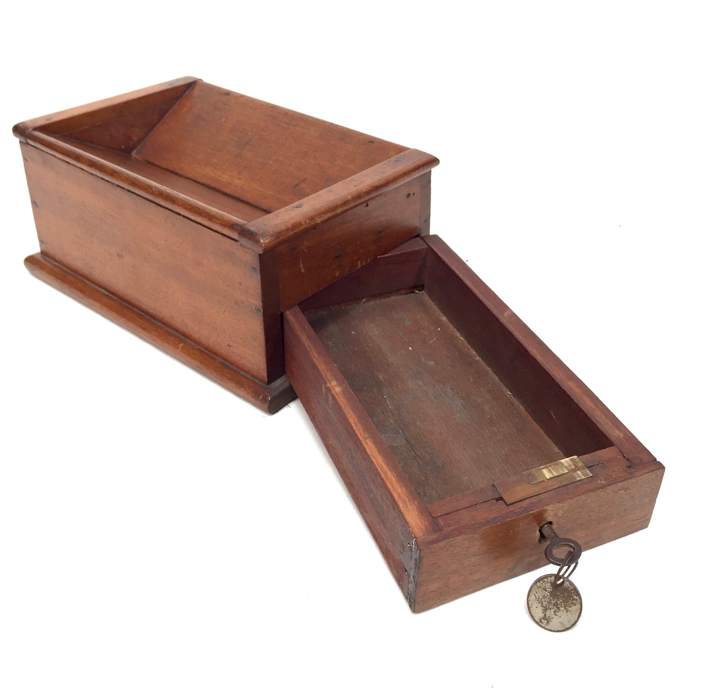 Antique Wooden Church Collection Offering Donation Box / Money / with Key c.1900