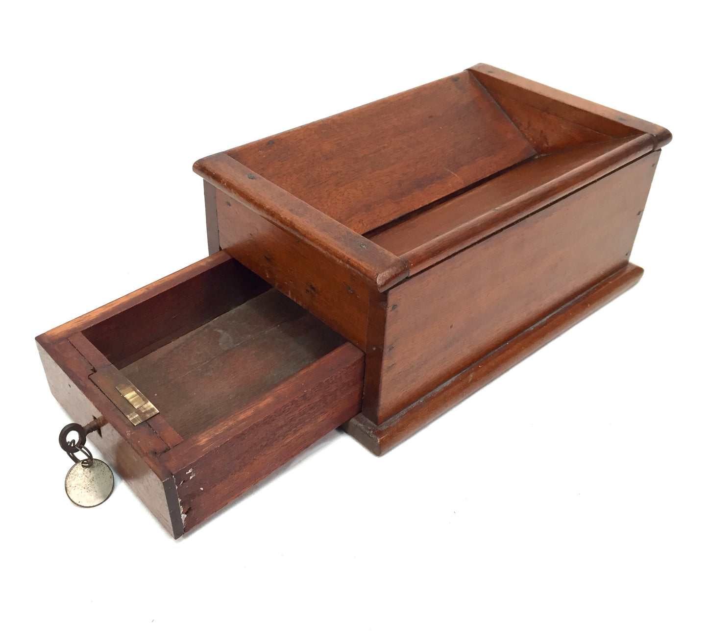 Antique Wooden Church Collection Offering Donation Box / Money / with Key c.1900