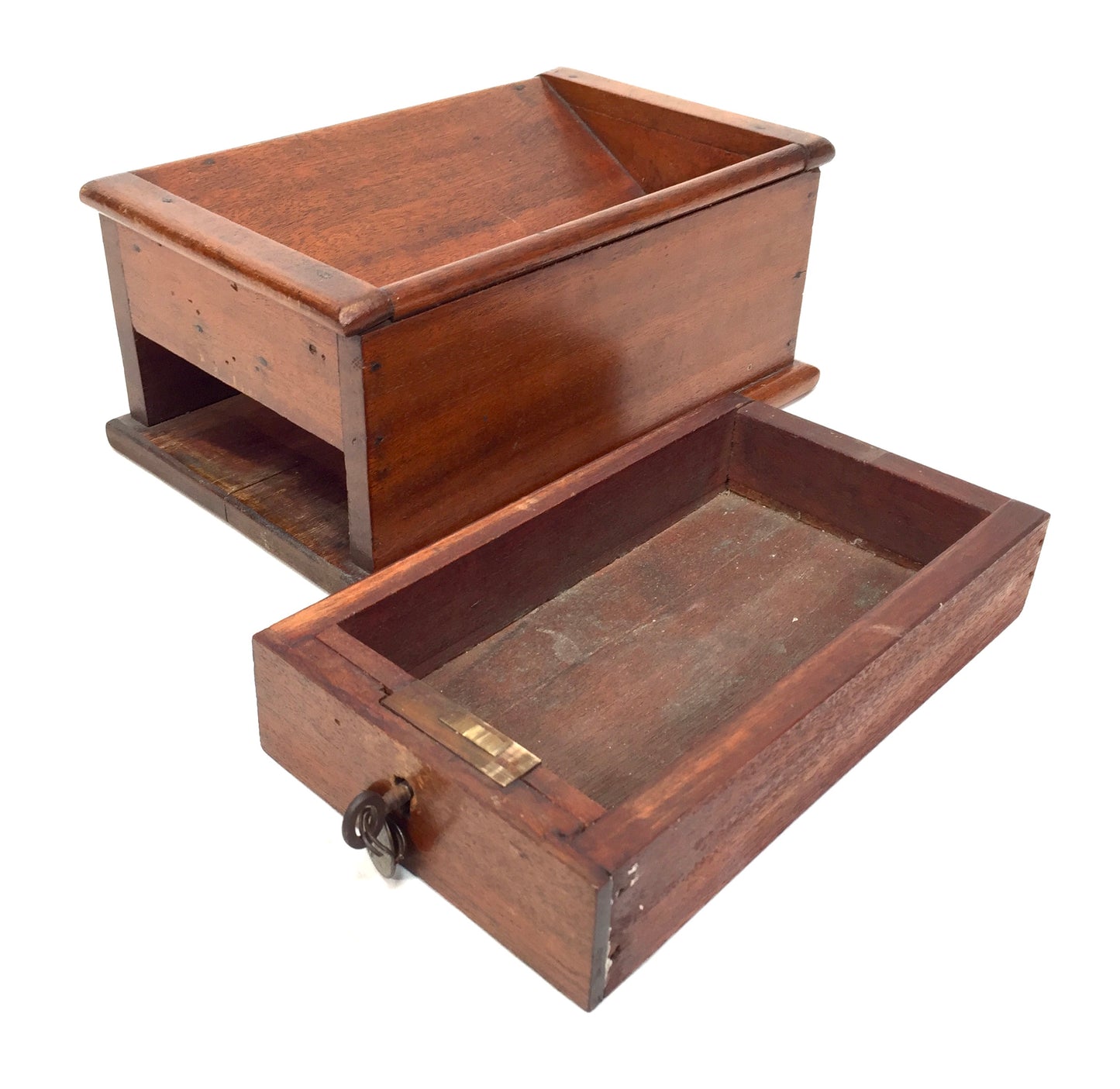 Antique Wooden Church Collection Offering Donation Box / Money / with Key c.1900