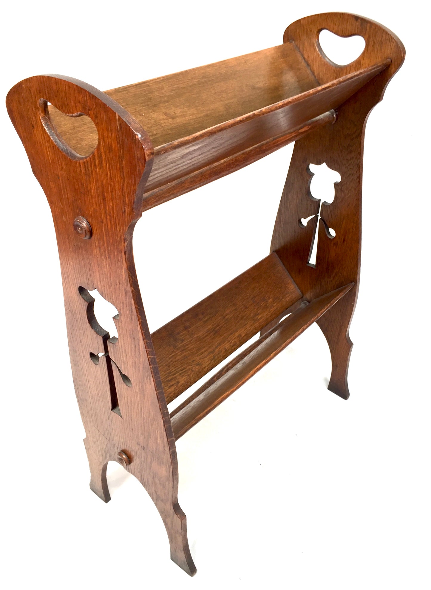 Antique Carved Wooden Oak Arts & Crafts Book Stand / Shelf Trough Display c.1930