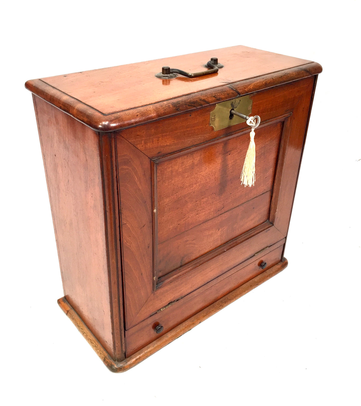 Antique Victorian Wooden Desktop Stationery Box / Cabinet Writing Slope & Key