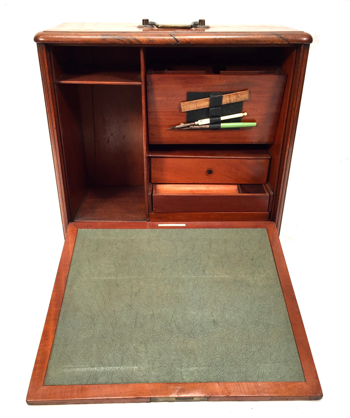Antique Victorian Wooden Desktop Stationery Box / Cabinet Writing Slope & Key