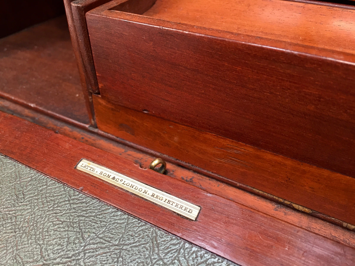 Antique Victorian Wooden Desktop Stationery Box / Cabinet Writing Slope & Key
