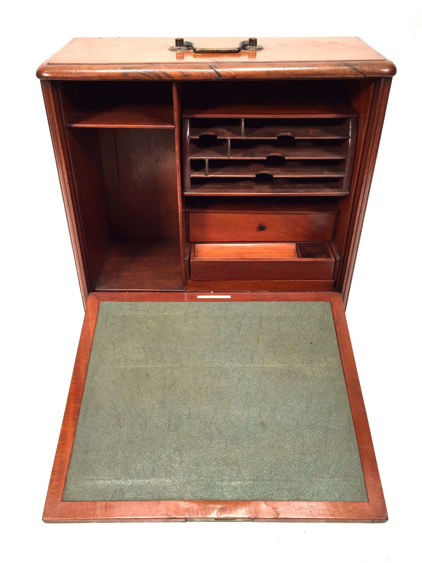 Antique Victorian Wooden Desktop Stationery Box / Cabinet Writing Slope & Key