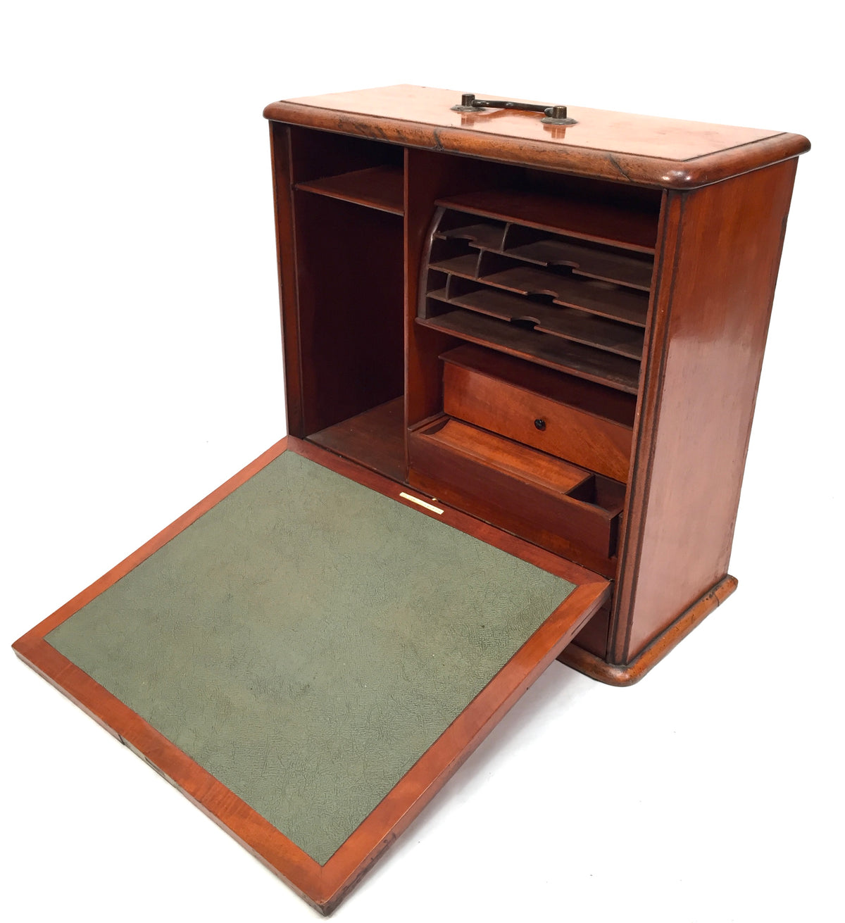 Antique Victorian Wooden Desktop Stationery Box / Cabinet Writing Slope & Key