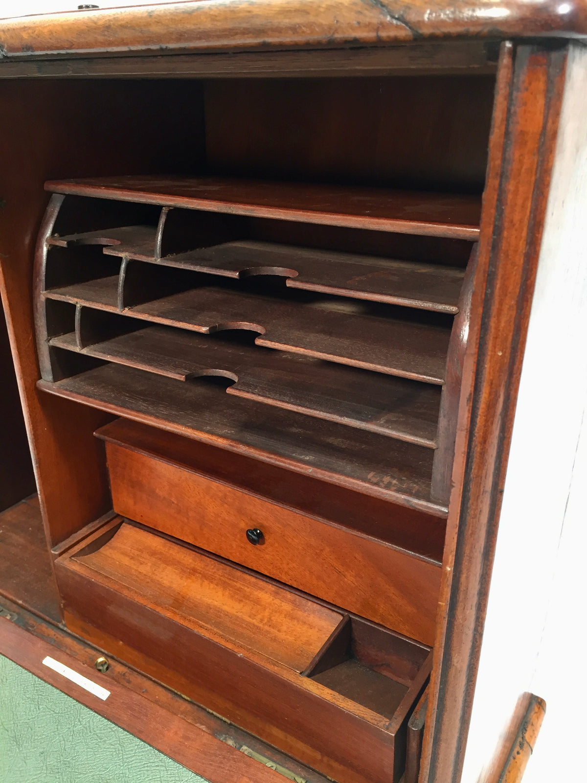 Antique Victorian Wooden Desktop Stationery Box / Cabinet Writing Slope & Key