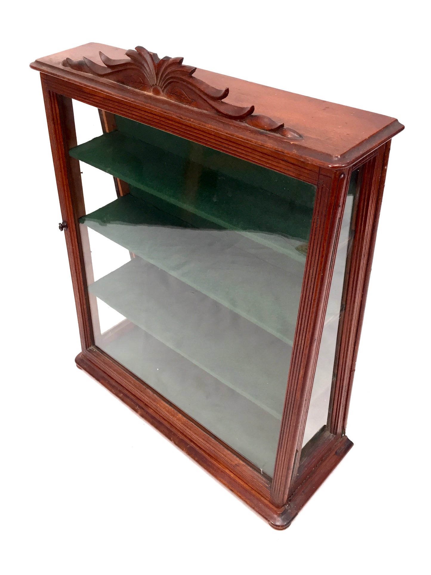 Antique Carved Wooden & Glazed Countertop Shop Display Collectors Cabinet c.1900