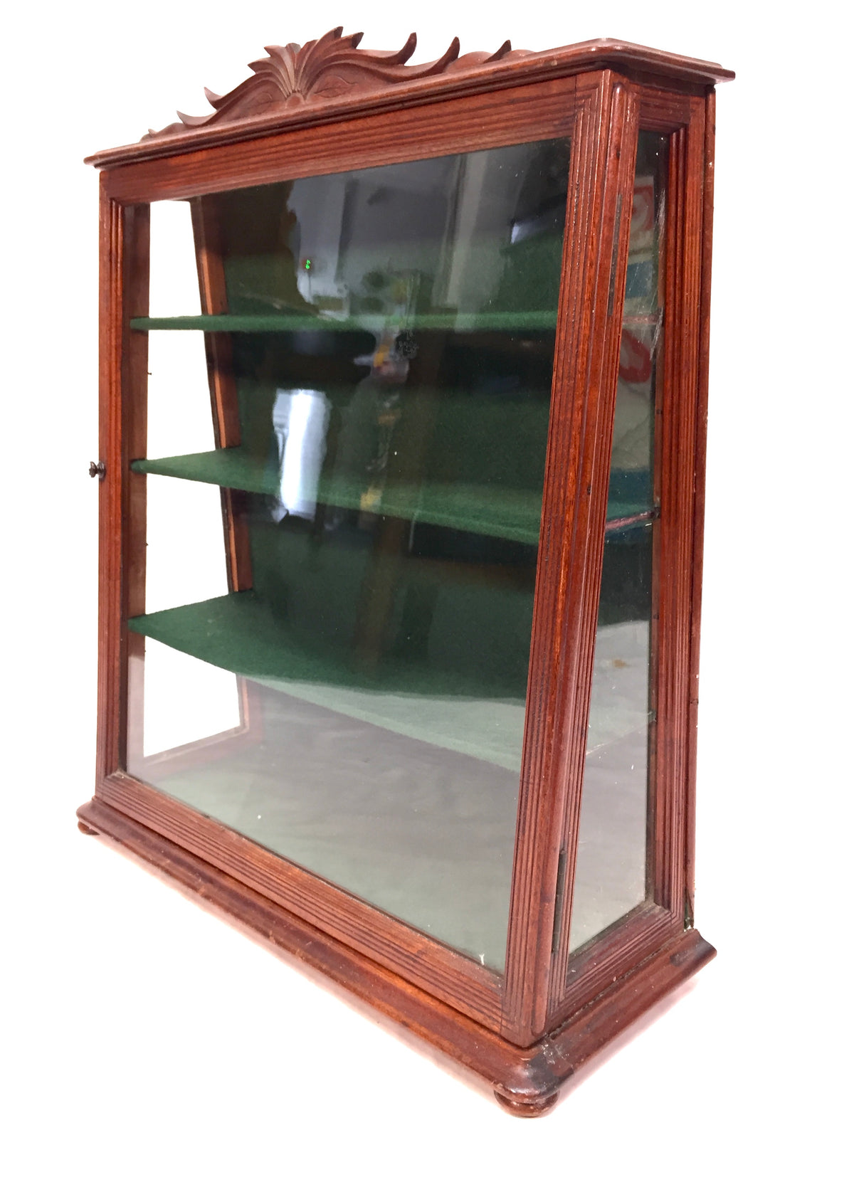 Antique Carved Wooden & Glazed Countertop Shop Display Collectors Cabinet c.1900