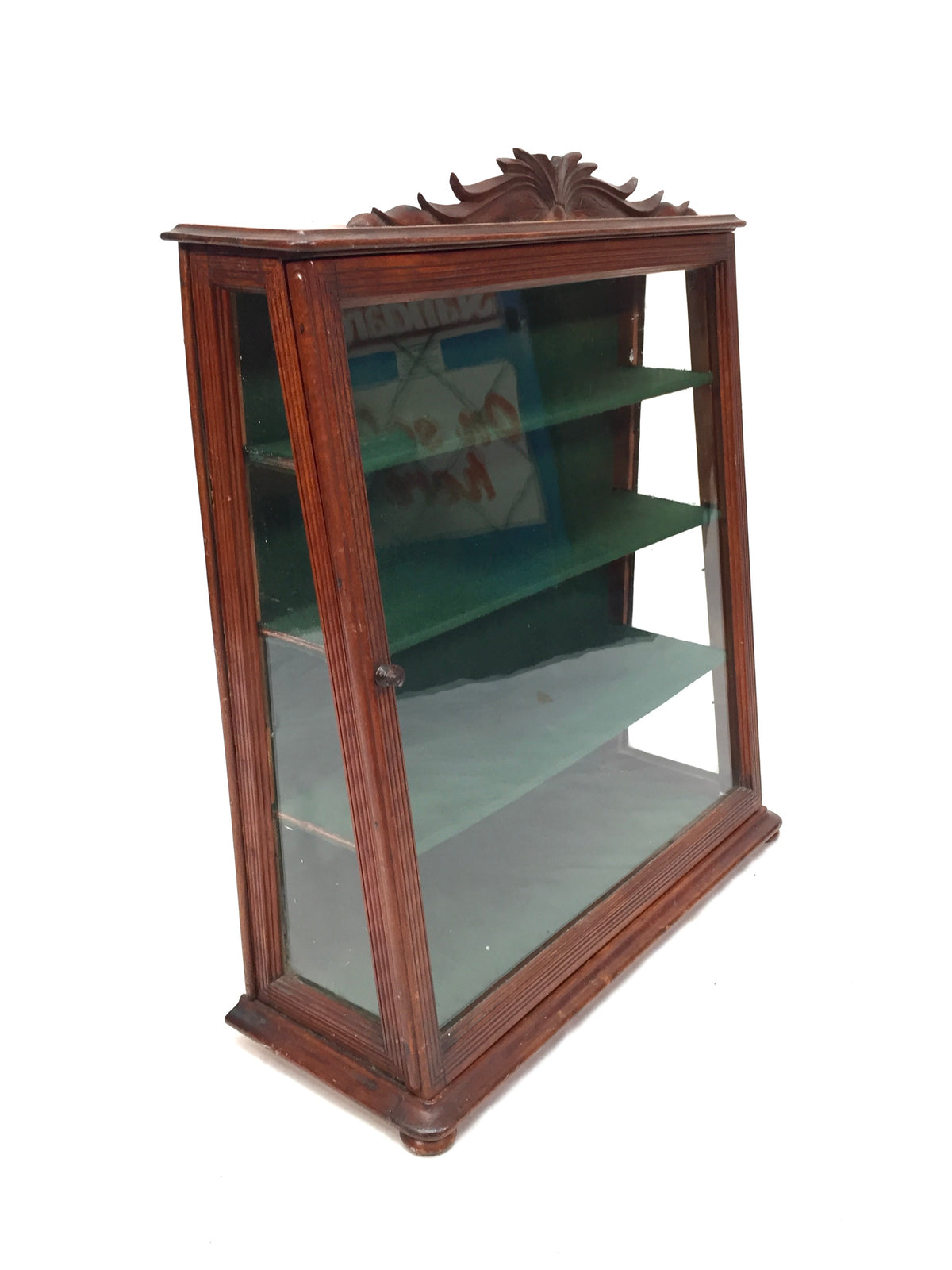 Antique Carved Wooden & Glazed Countertop Shop Display Collectors Cabinet c.1900