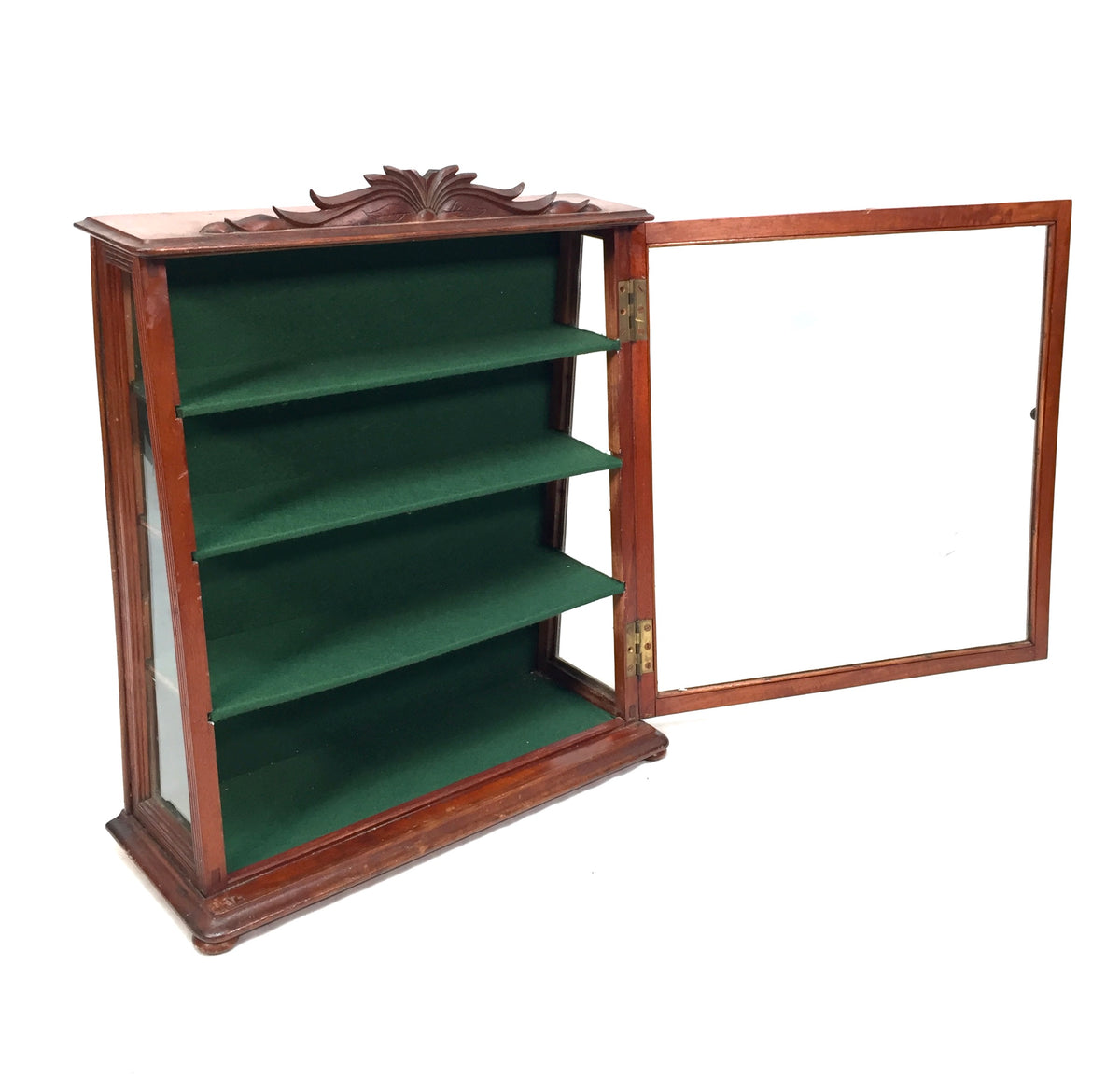 Antique Carved Wooden & Glazed Countertop Shop Display Collectors Cabinet c.1900