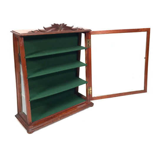 Antique Carved Wooden & Glazed Countertop Shop Display Collectors Cabinet c.1900