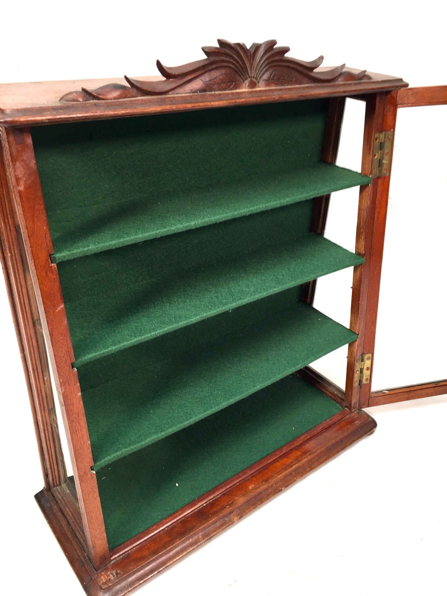 Antique Carved Wooden & Glazed Countertop Shop Display Collectors Cabinet c.1900