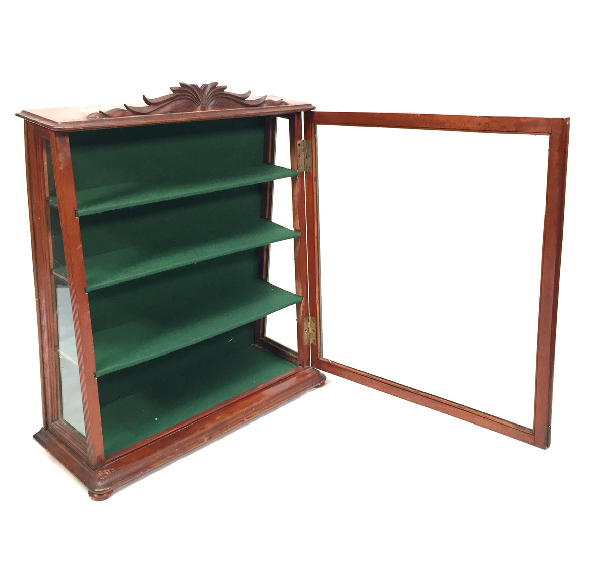 Antique Carved Wooden & Glazed Countertop Shop Display Collectors Cabinet c.1900