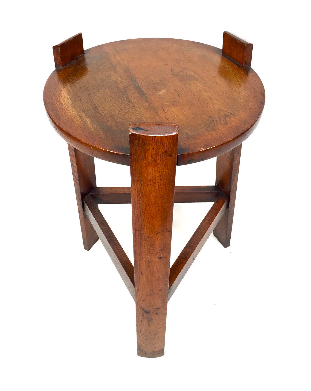 Antique Arts & Crafts Movement Wooden Oak Plant Stand / Side Lamp Table c1920