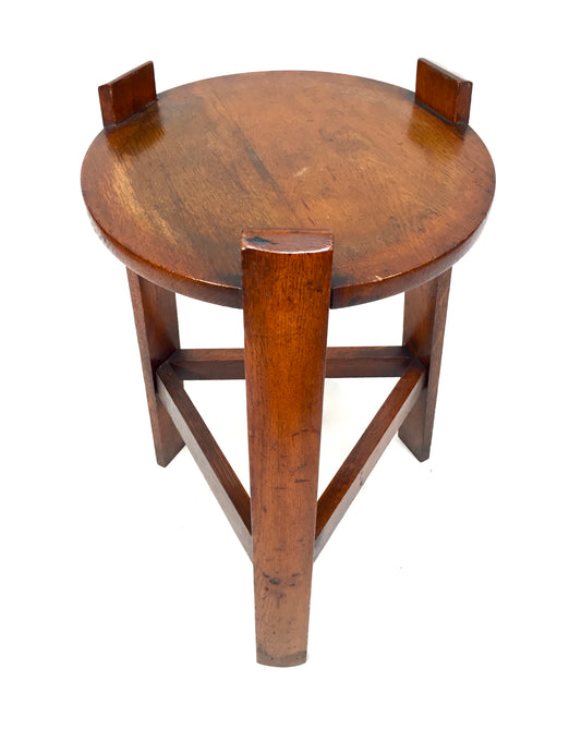 Antique Arts & Crafts Movement Wooden Oak Plant Stand / Side Lamp Table c1920