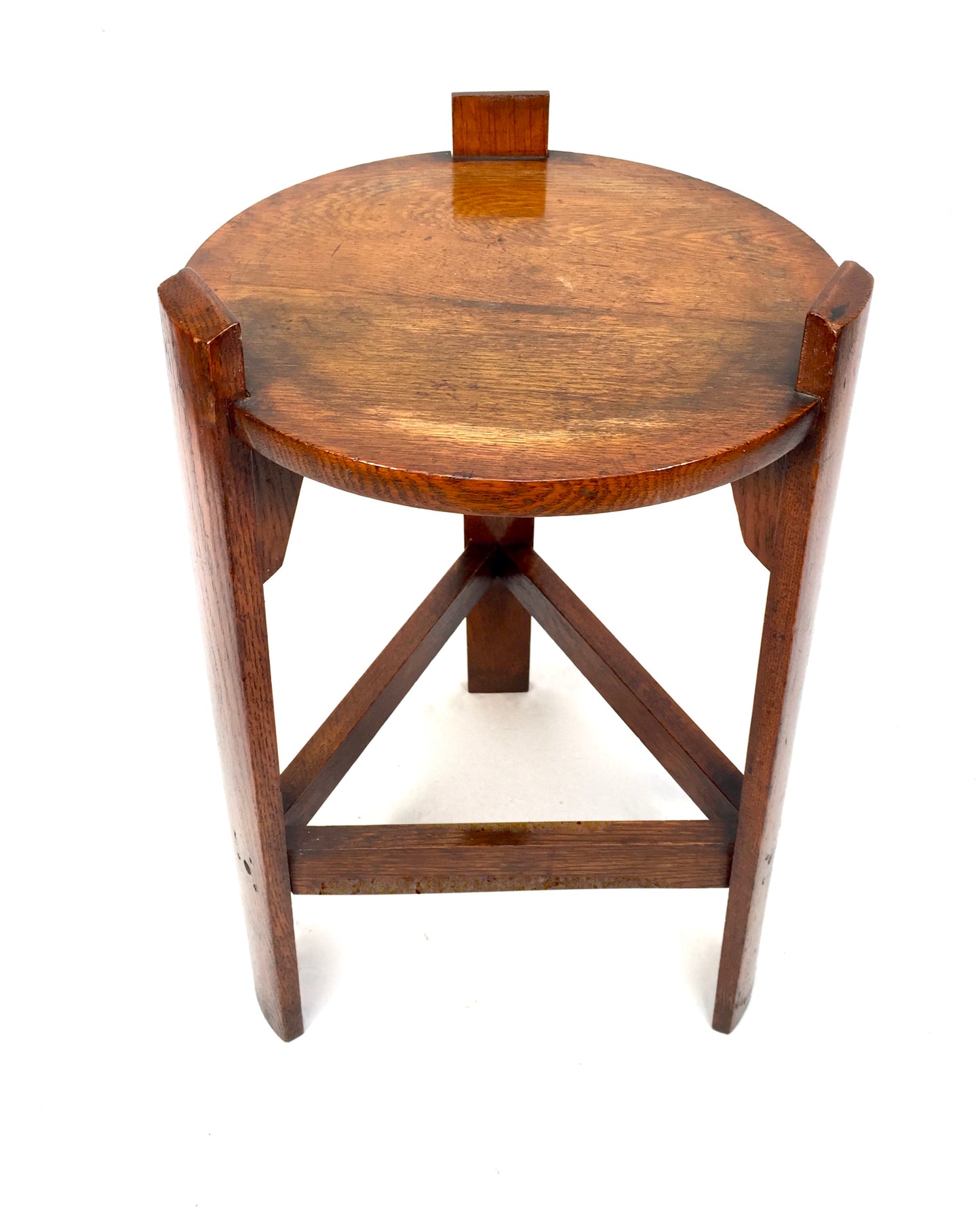 Antique Arts & Crafts Movement Wooden Oak Plant Stand / Side Lamp Table c1920