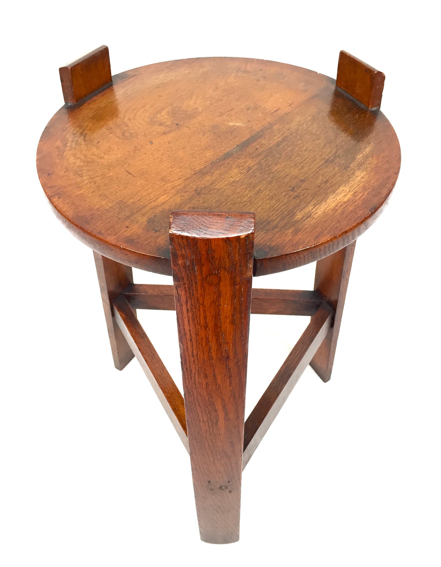 Antique Arts & Crafts Movement Wooden Oak Plant Stand / Side Lamp Table c1920