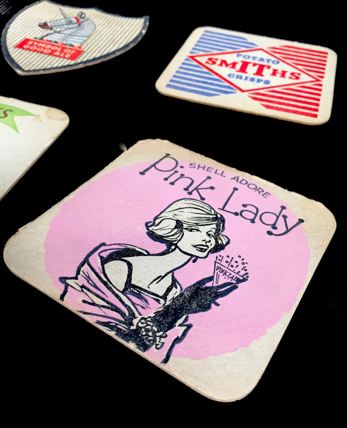 Antique Advertising - Collection of Six British Pub Beer Mat Coasters c.1950