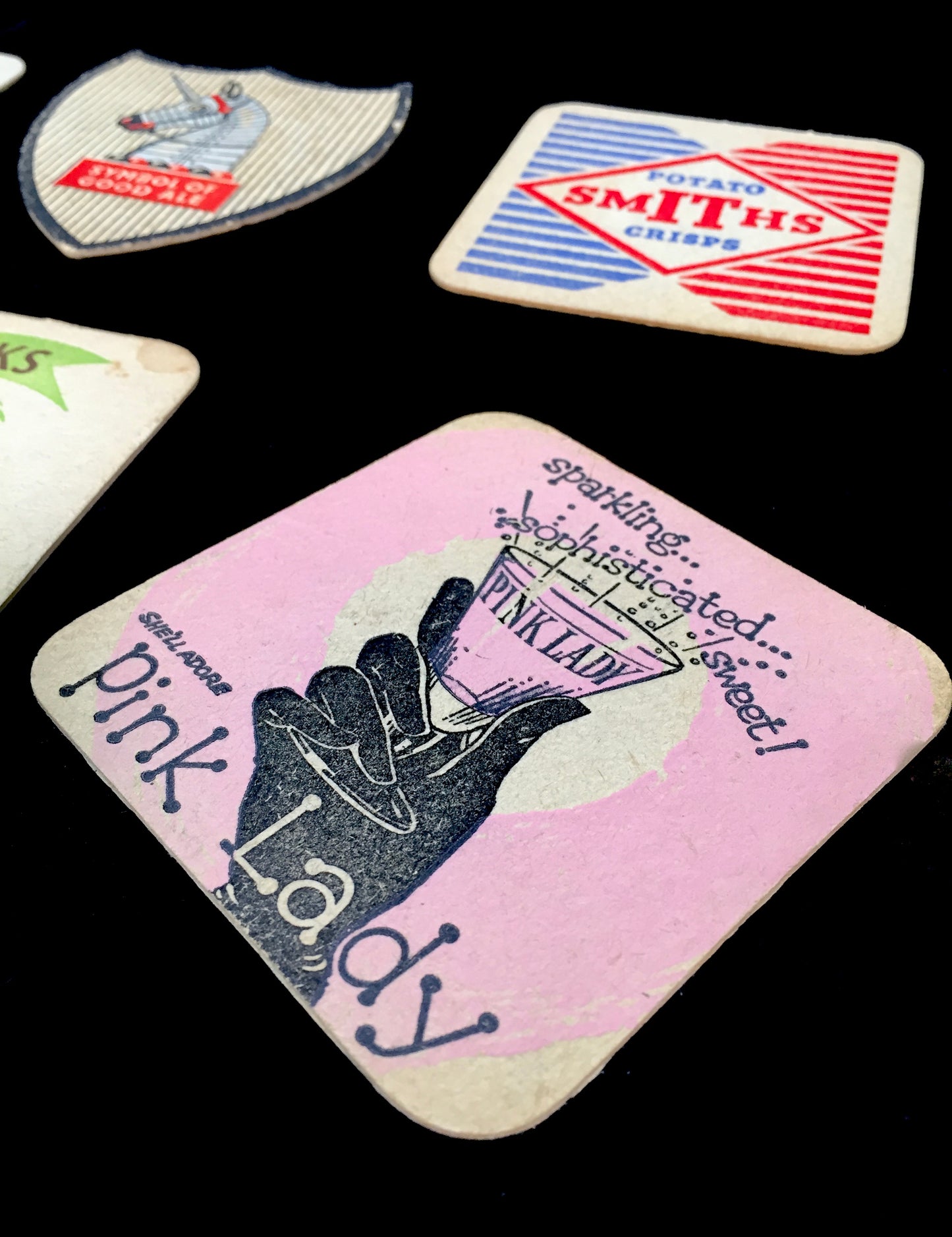 Antique Advertising - Collection of Six British Pub Beer Mat Coasters c.1950