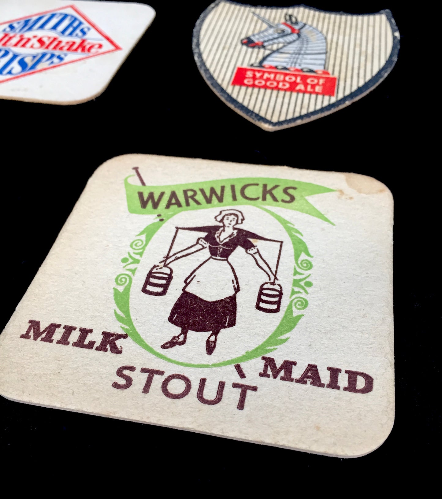 Antique Advertising - Collection of Six British Pub Beer Mat Coasters c.1950