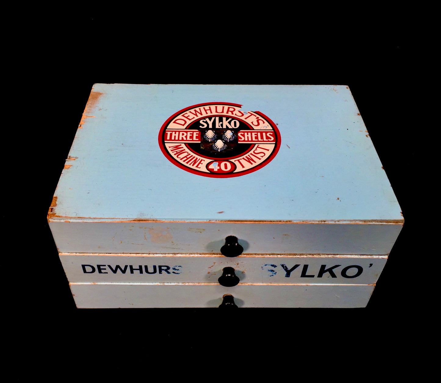 Vintage Wooden Haberdashery Sewing Cabinet Dewhurst Sylko Spools Box / Drawers