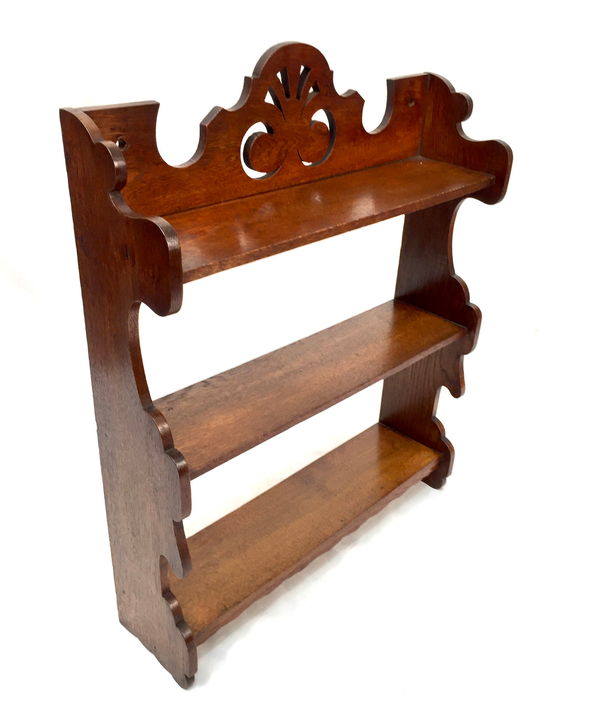 Antique Wooden Oak Hand Carved Arts & Crafts Wall Hanging Display Shelf c1920