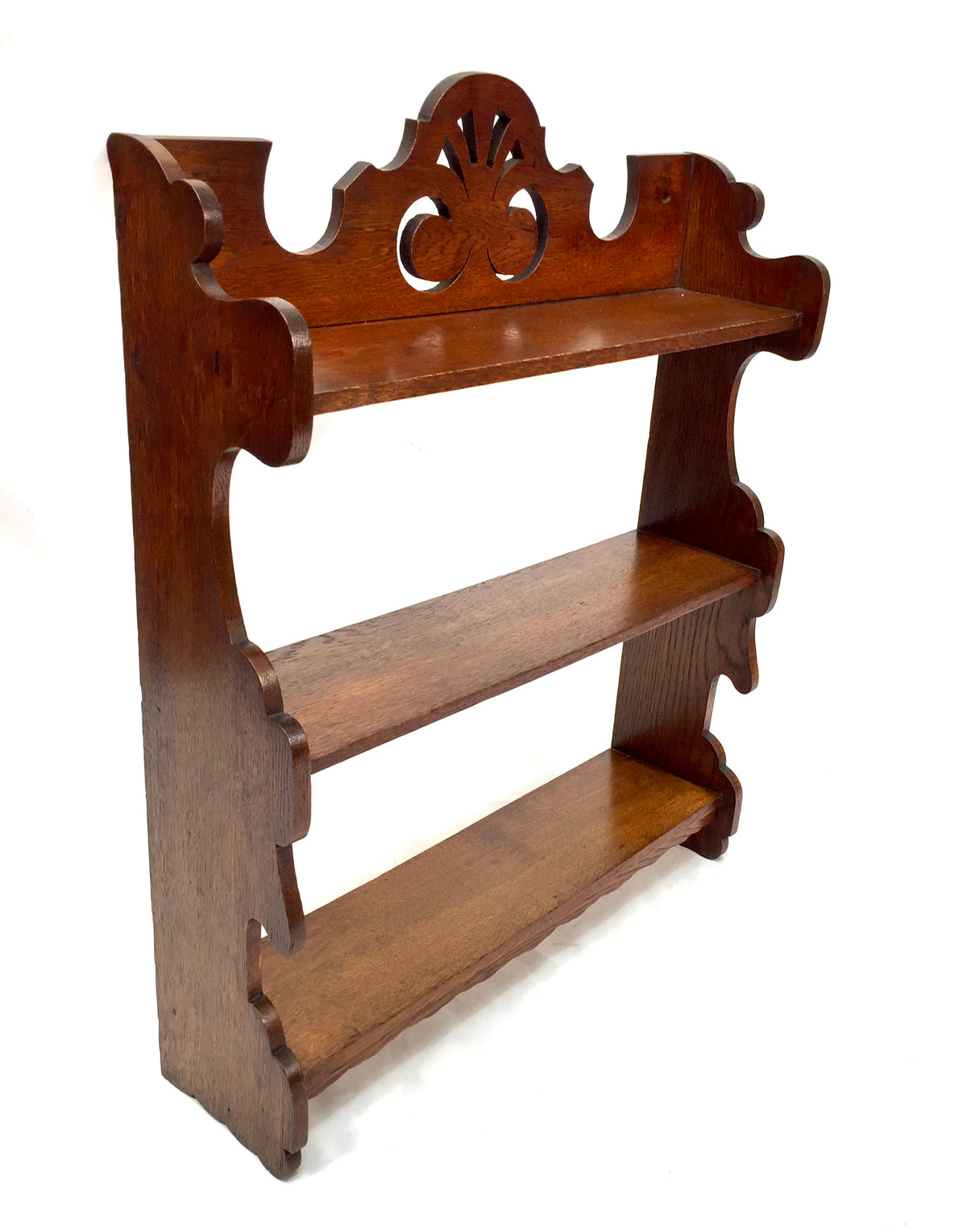 Antique Wooden Oak Hand Carved Arts & Crafts Wall Hanging Display Shelf c1920