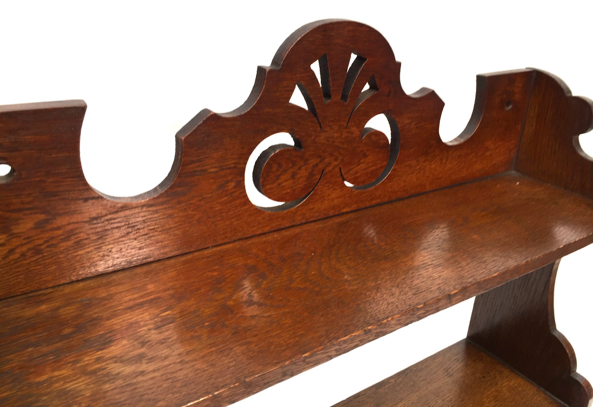 Antique Wooden Oak Hand Carved Arts & Crafts Wall Hanging Display Shelf c1920
