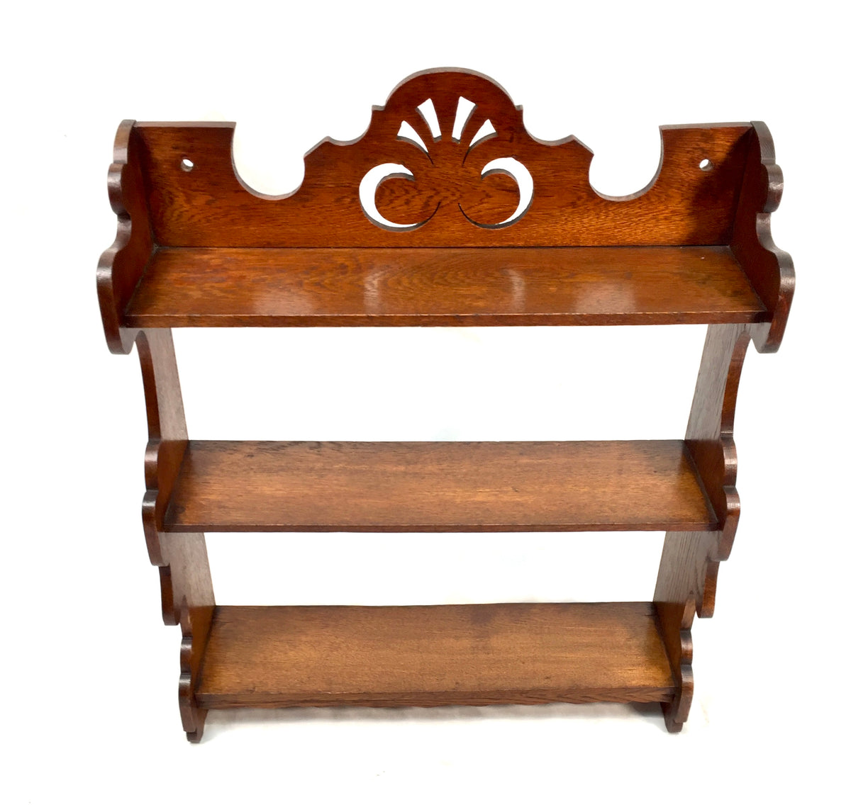 Antique Wooden Oak Hand Carved Arts & Crafts Wall Hanging Display Shelf c1920