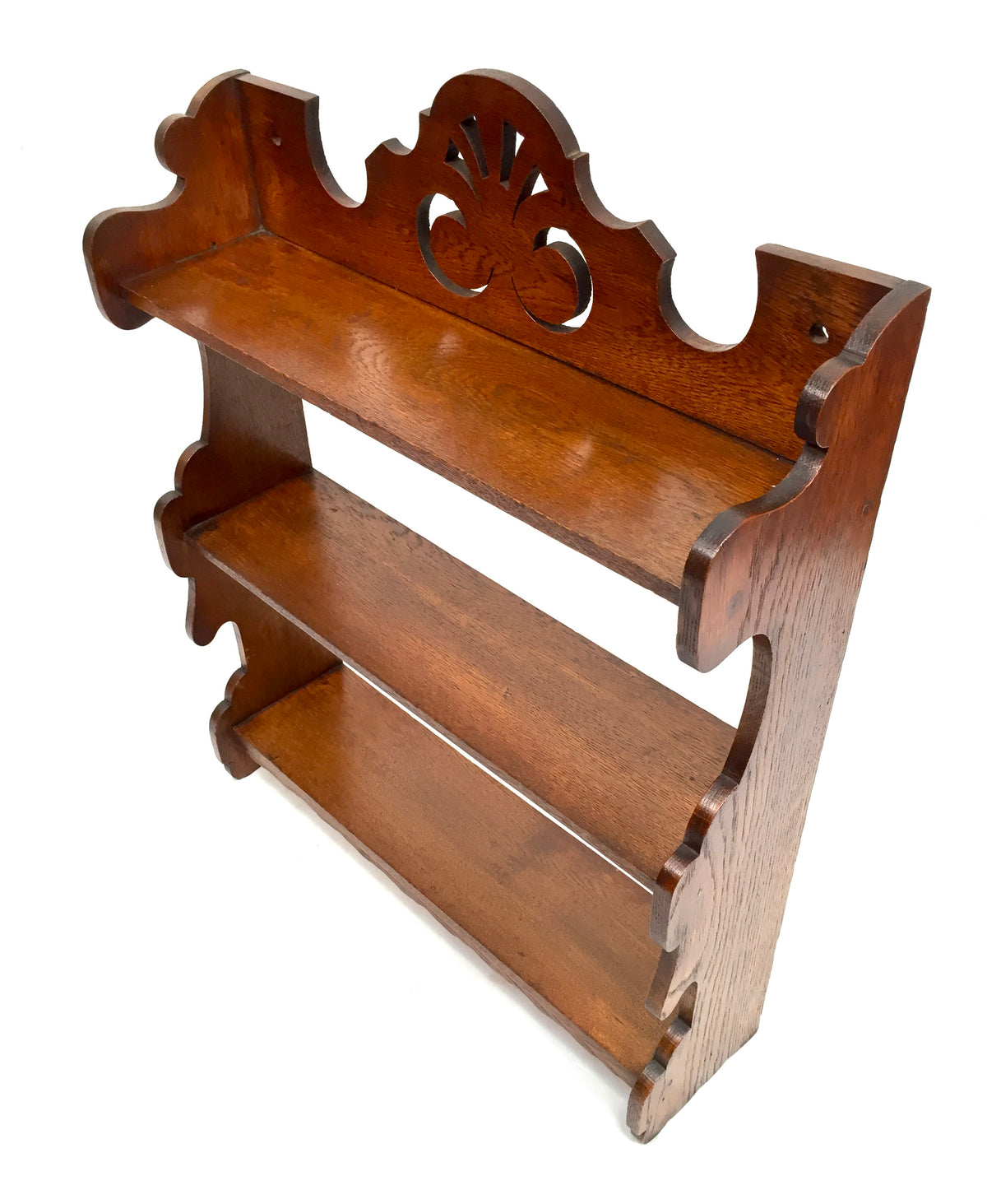 Antique Wooden Oak Hand Carved Arts & Crafts Wall Hanging Display Shelf c1920