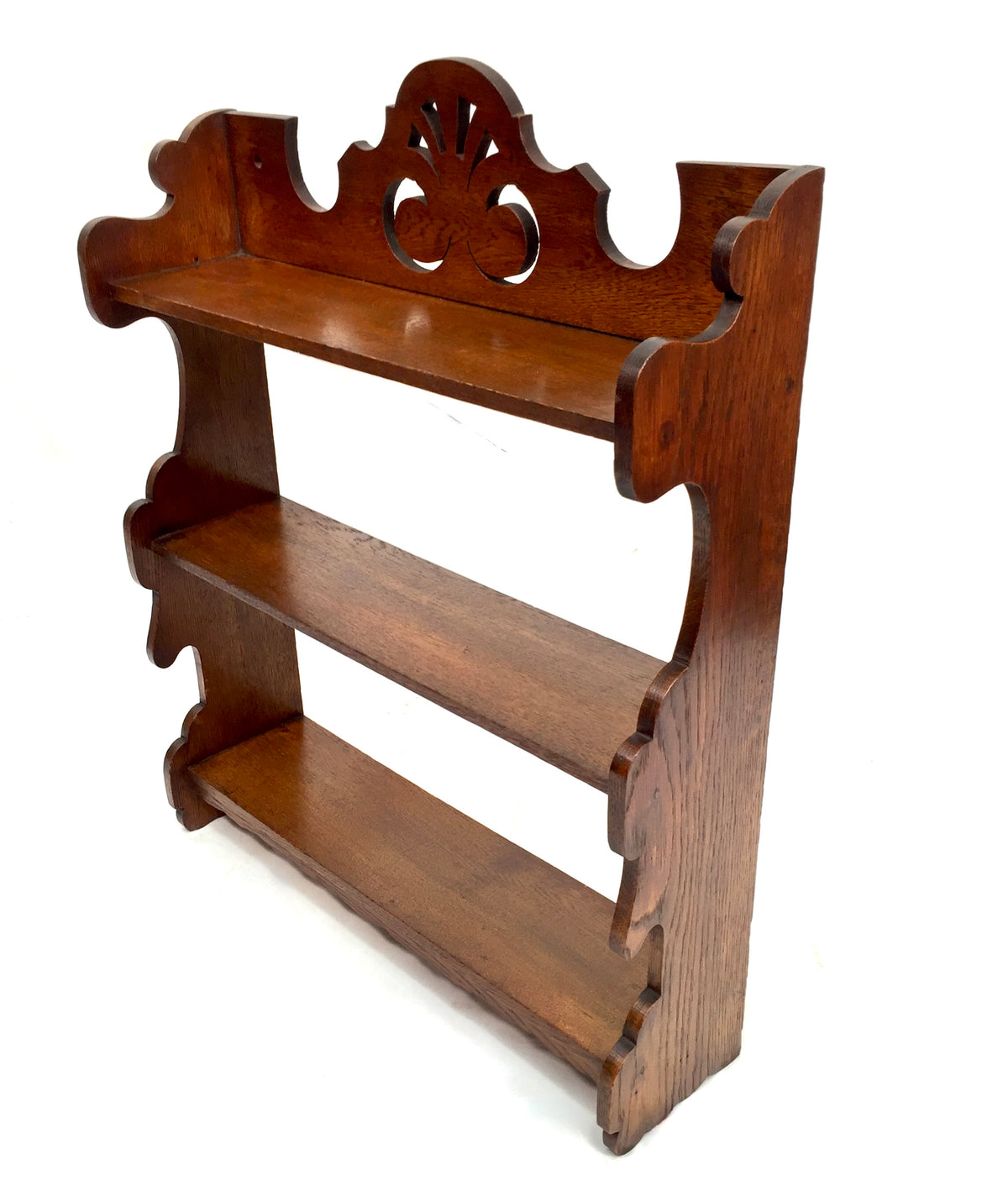 Antique Wooden Oak Hand Carved Arts & Crafts Wall Hanging Display Shelf c1920