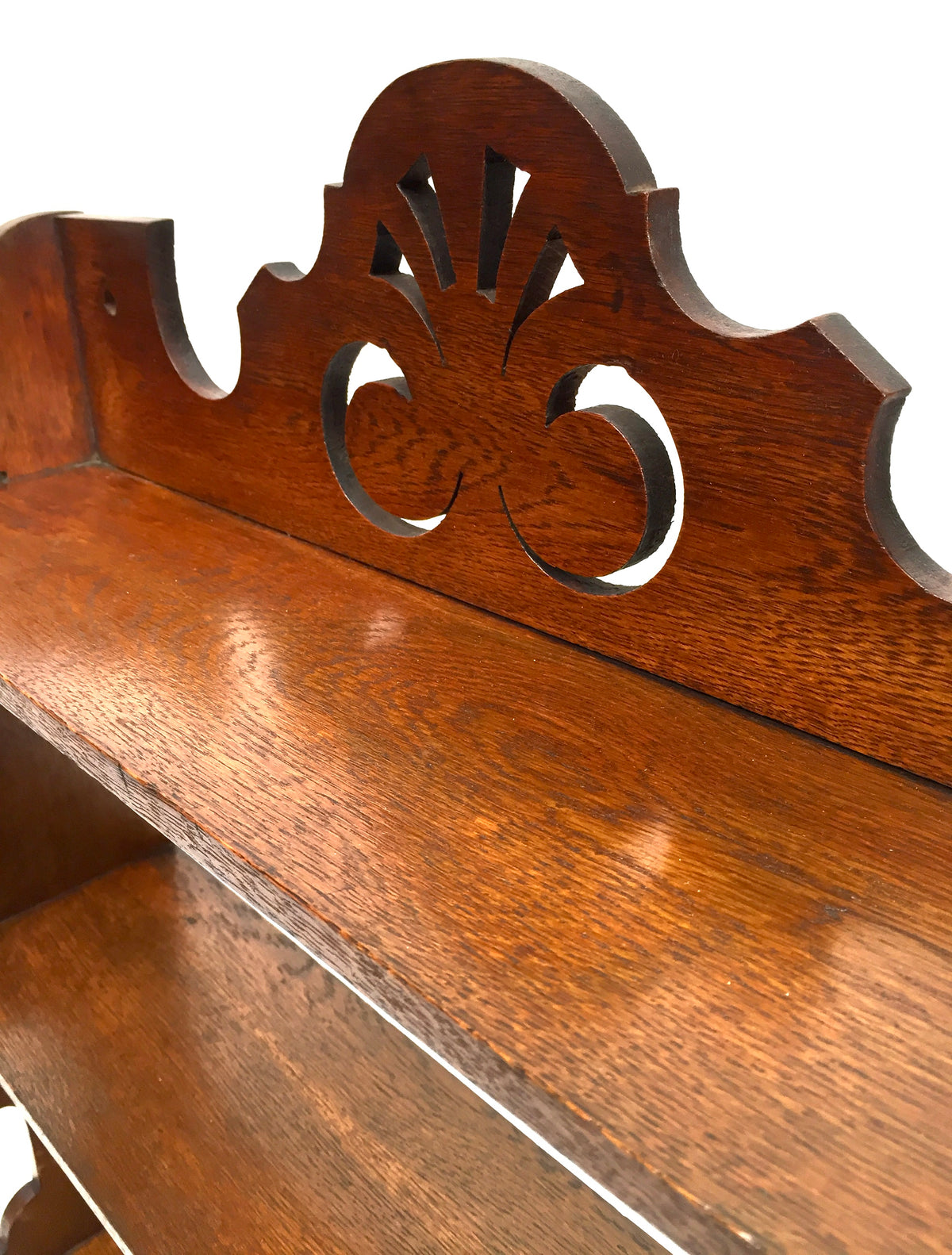 Antique Wooden Oak Hand Carved Arts & Crafts Wall Hanging Display Shelf c1920