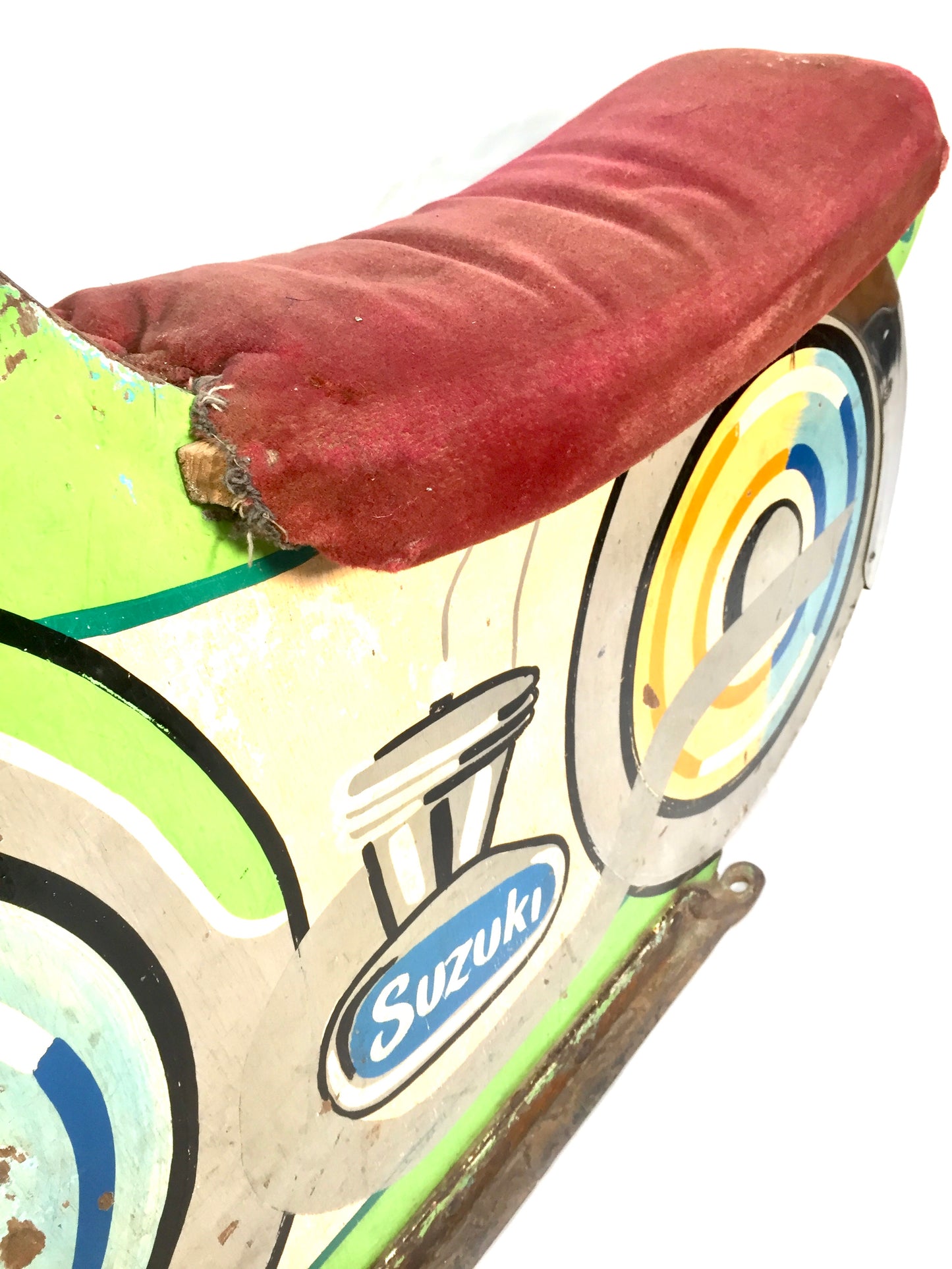 Vintage Wooden Carved Fairground Ride Salvaged Speedway Motorbike / Green c1980