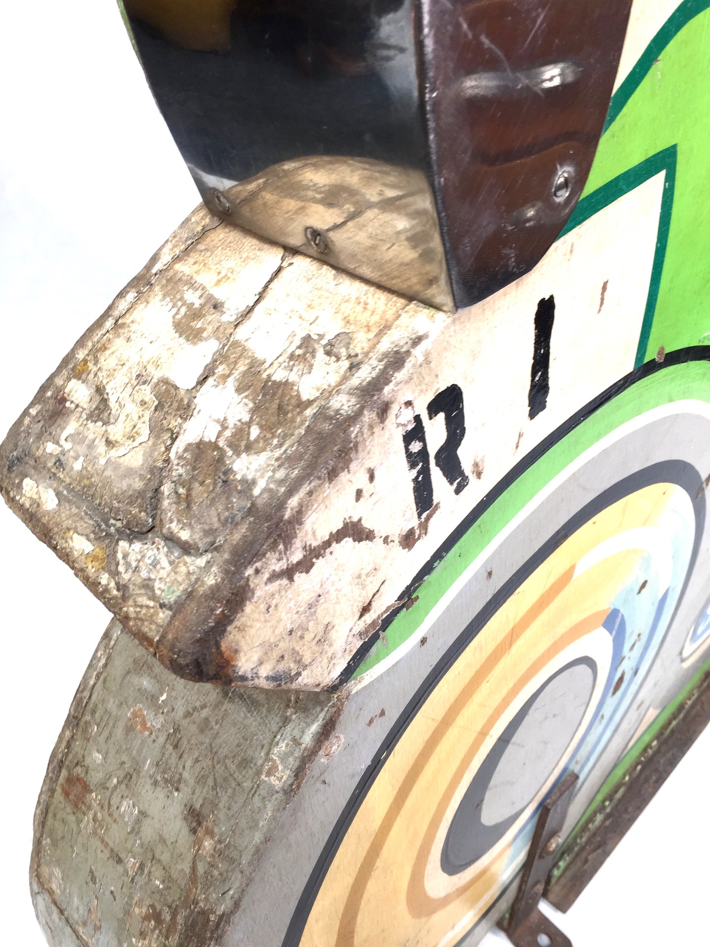 Vintage Wooden Carved Fairground Ride Salvaged Speedway Motorbike / Green c1980