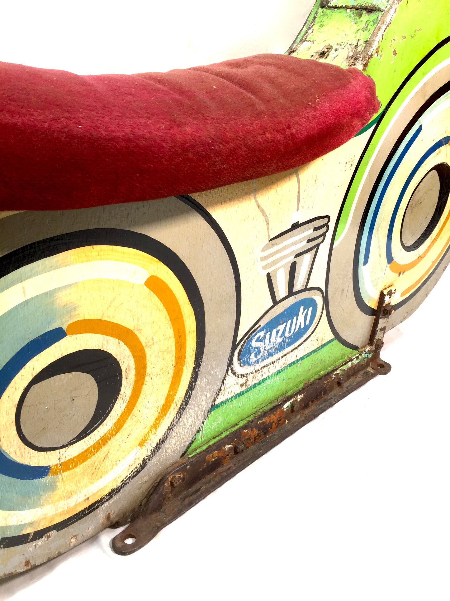 Vintage Wooden Carved Fairground Ride Salvaged Speedway Motorbike / Green c1980