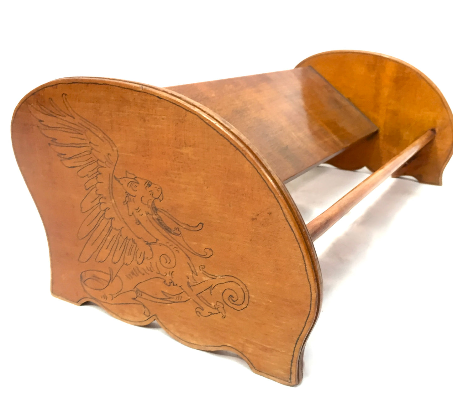 Vintage Wooden Tabletop Book Stand Trough Shelf Rack with Griffin Antique c1950