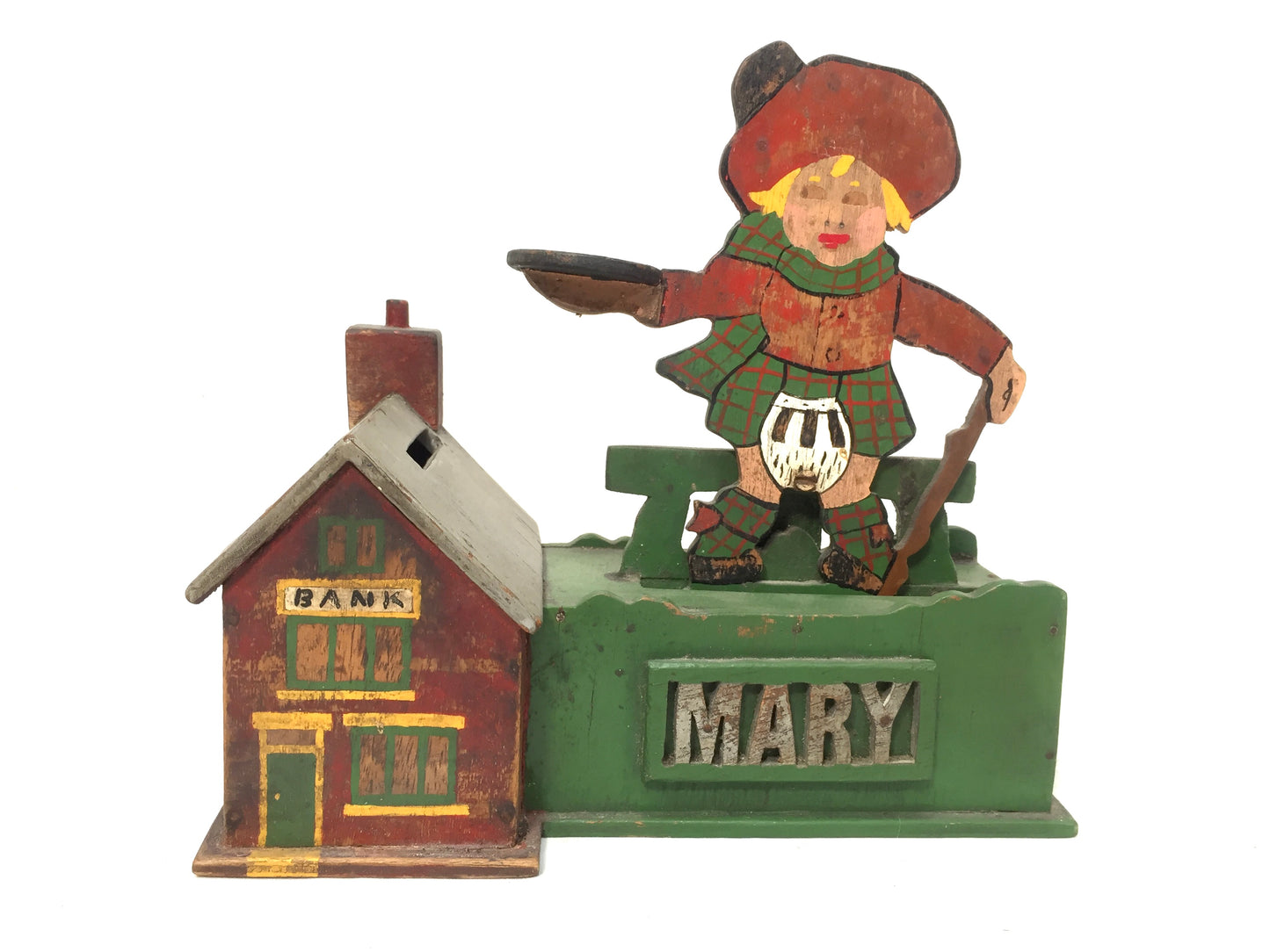Antique Wooden Money Box / Collection Box Mary Queen of Scots / Scottish Theme