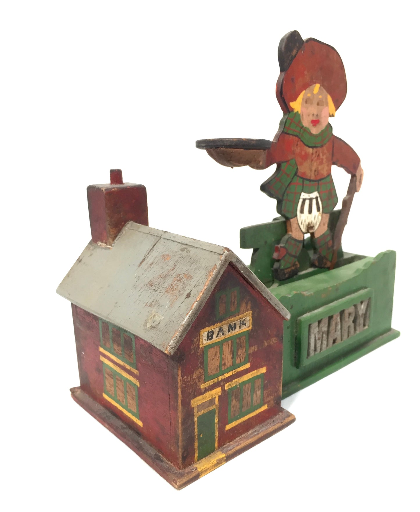 Antique Wooden Money Box / Collection Box Mary Queen of Scots / Scottish Theme