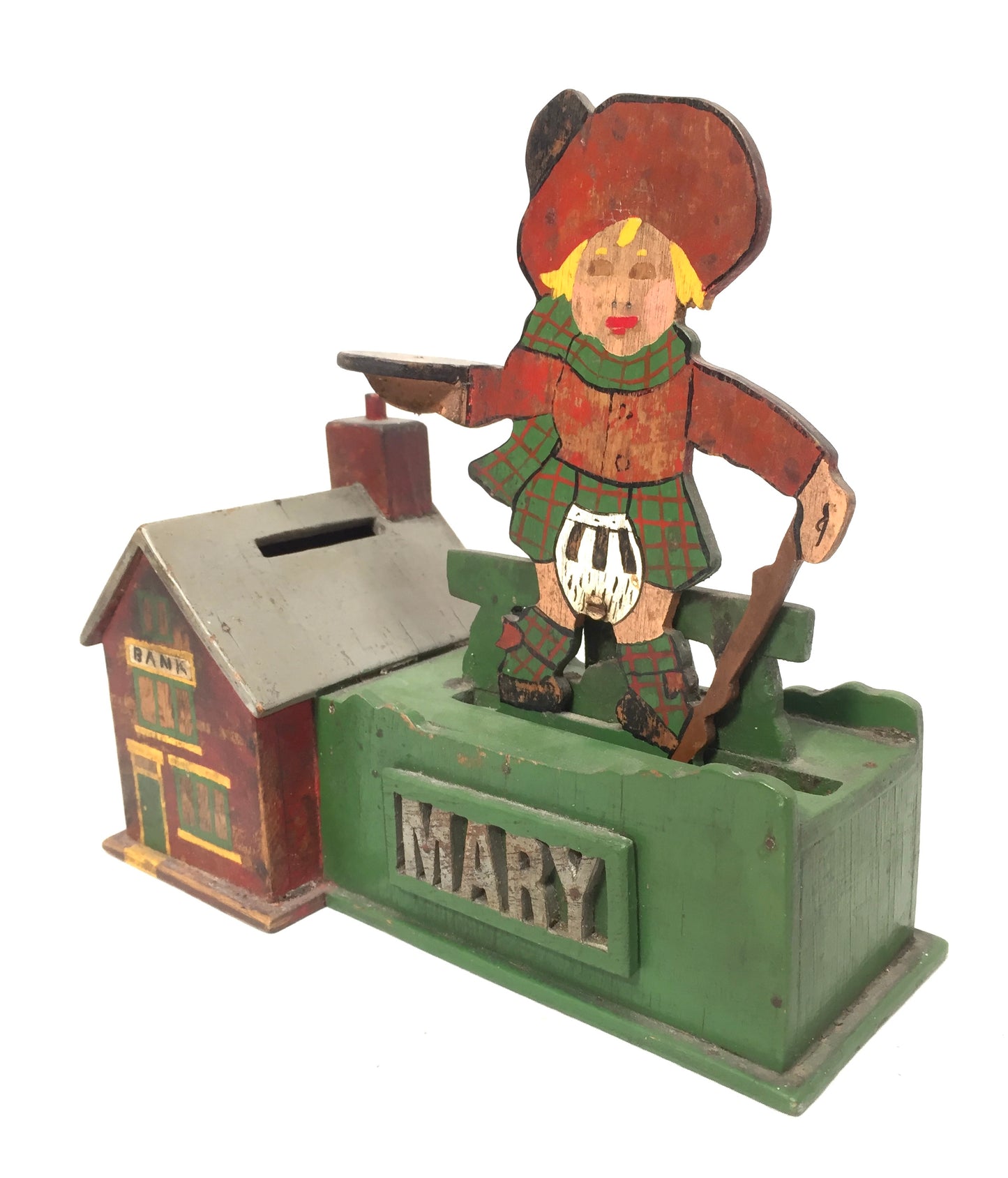 Antique Wooden Money Box / Collection Box Mary Queen of Scots / Scottish Theme