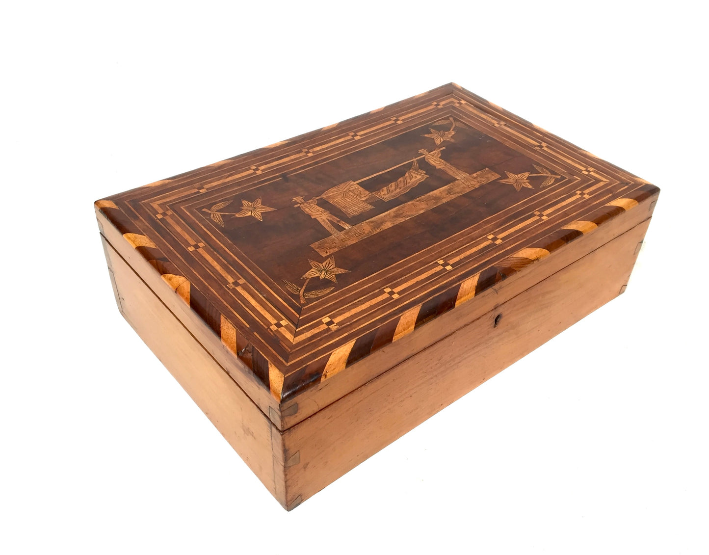 Antique Wooden Inlaid Ladies Sewing Box / Storage Work Box / Sewing Cabinet