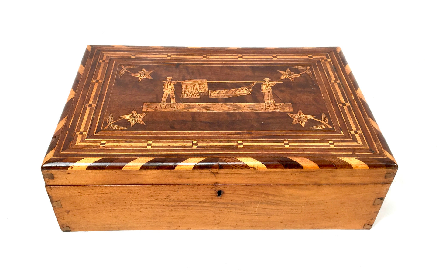Antique Wooden Inlaid Ladies Sewing Box / Storage Work Box / Sewing Cabinet