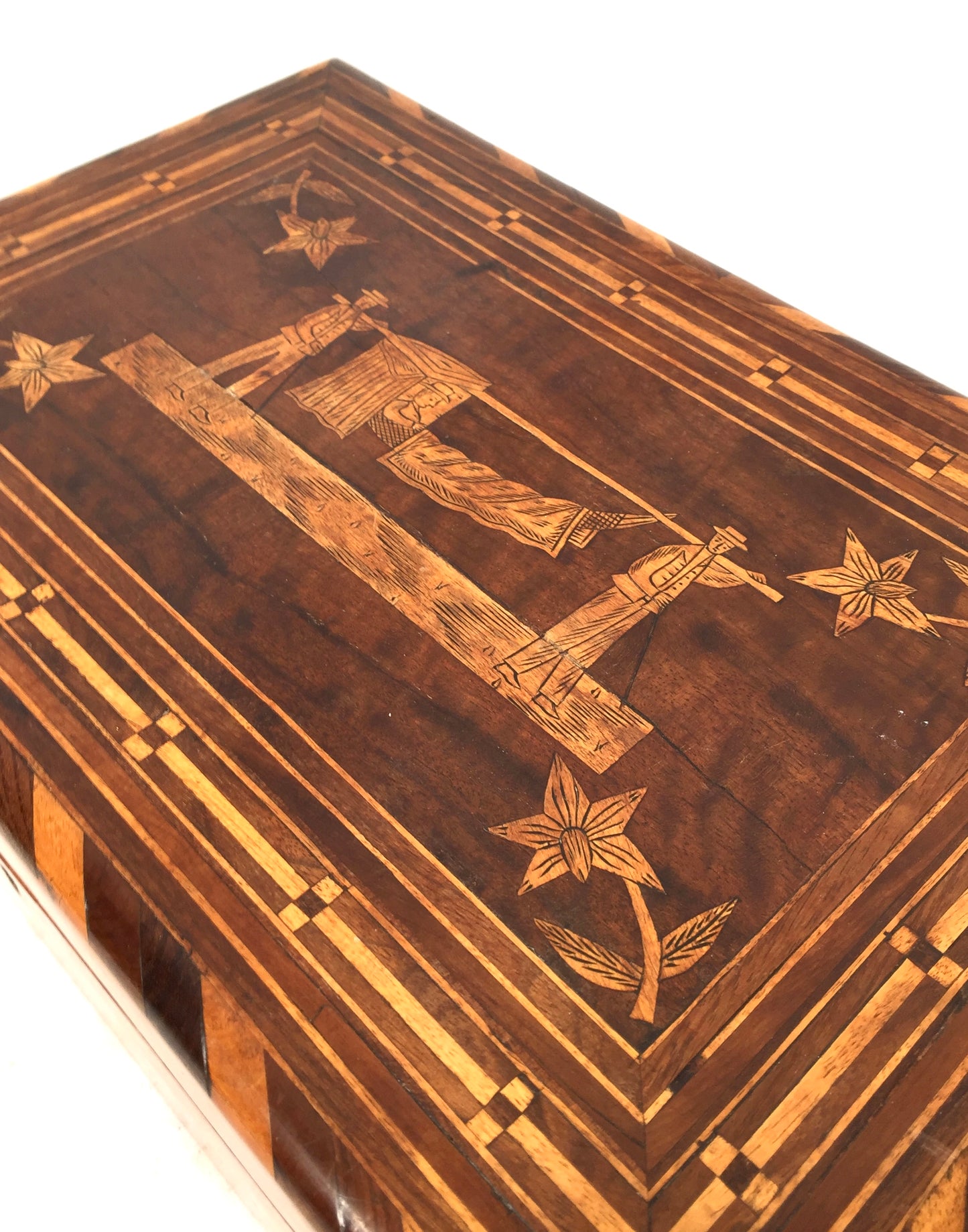 Antique Wooden Inlaid Ladies Sewing Box / Storage Work Box / Sewing Cabinet