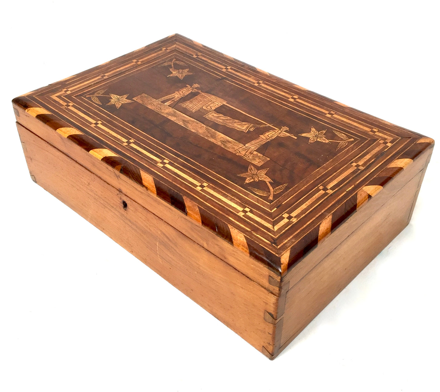 Antique Wooden Inlaid Ladies Sewing Box / Storage Work Box / Sewing Cabinet