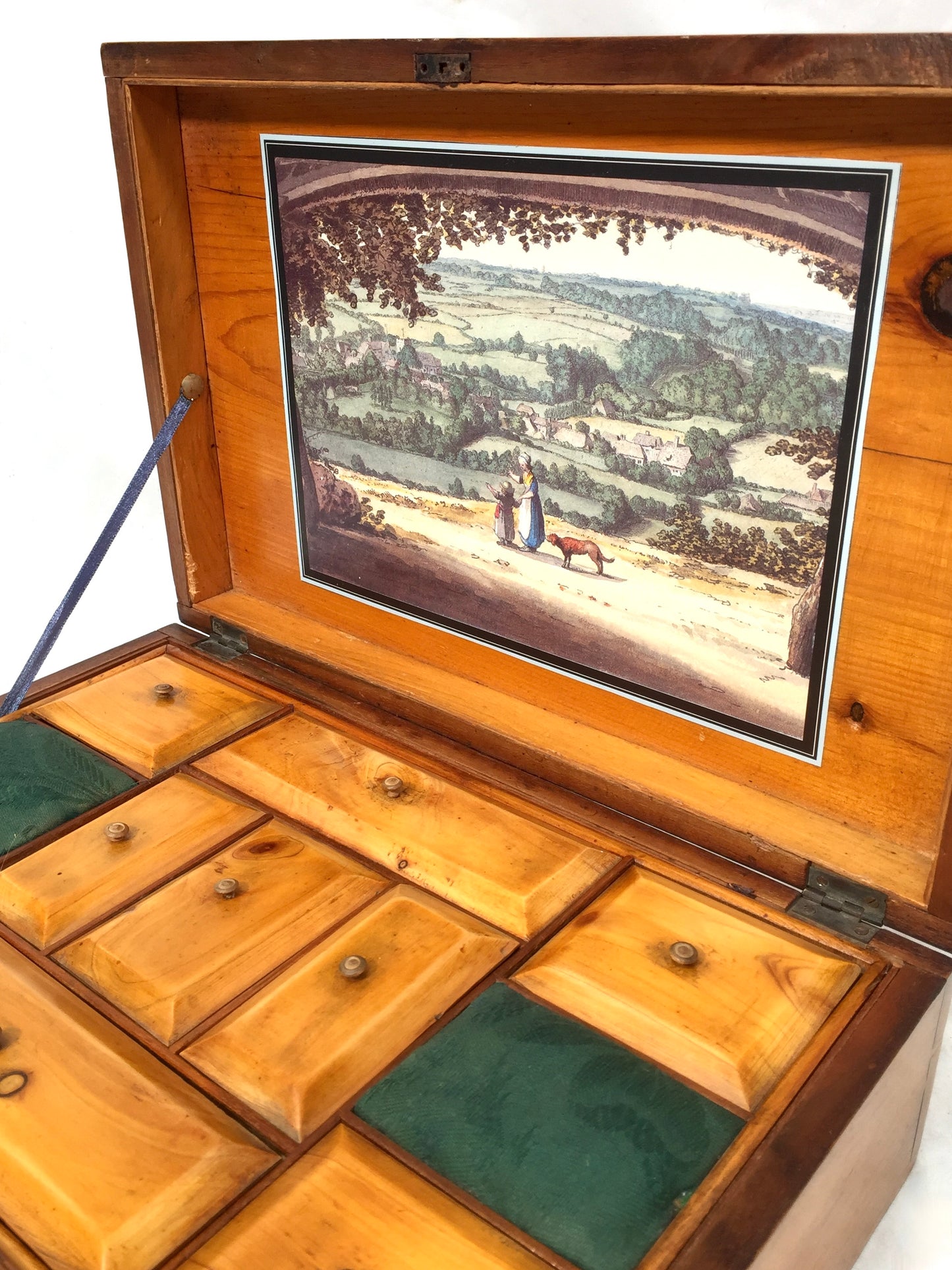Antique Wooden Inlaid Ladies Sewing Box / Storage Work Box / Sewing Cabinet