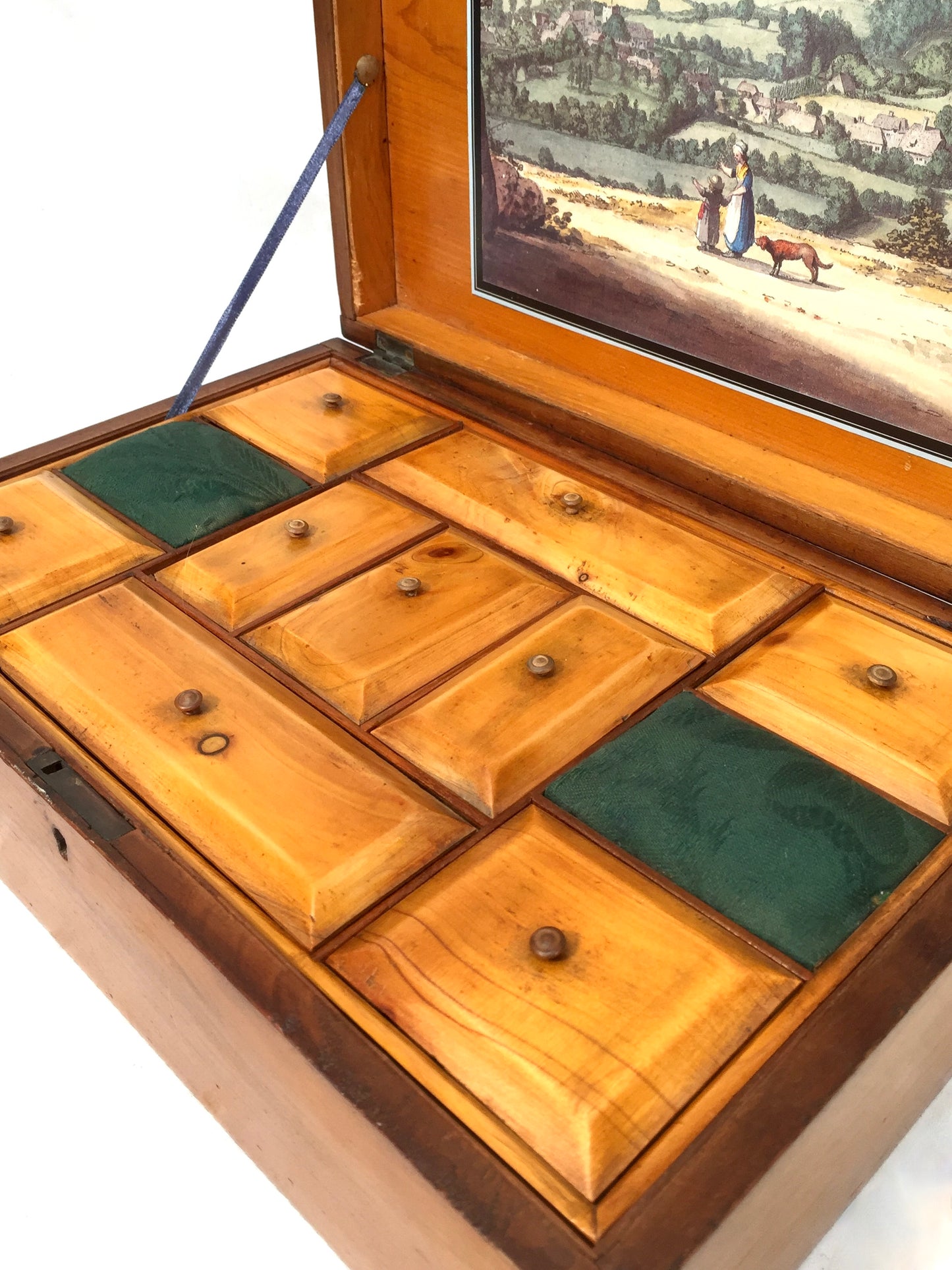 Antique Wooden Inlaid Ladies Sewing Box / Storage Work Box / Sewing Cabinet