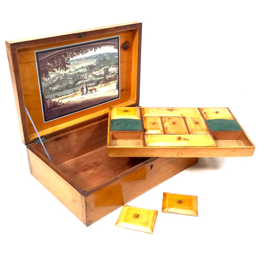 Antique Wooden Inlaid Ladies Sewing Box / Storage Work Box / Sewing Cabinet