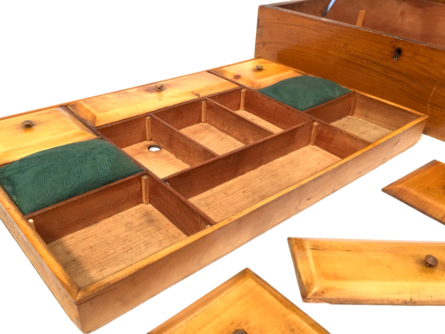 Antique Wooden Inlaid Ladies Sewing Box / Storage Work Box / Sewing Cabinet