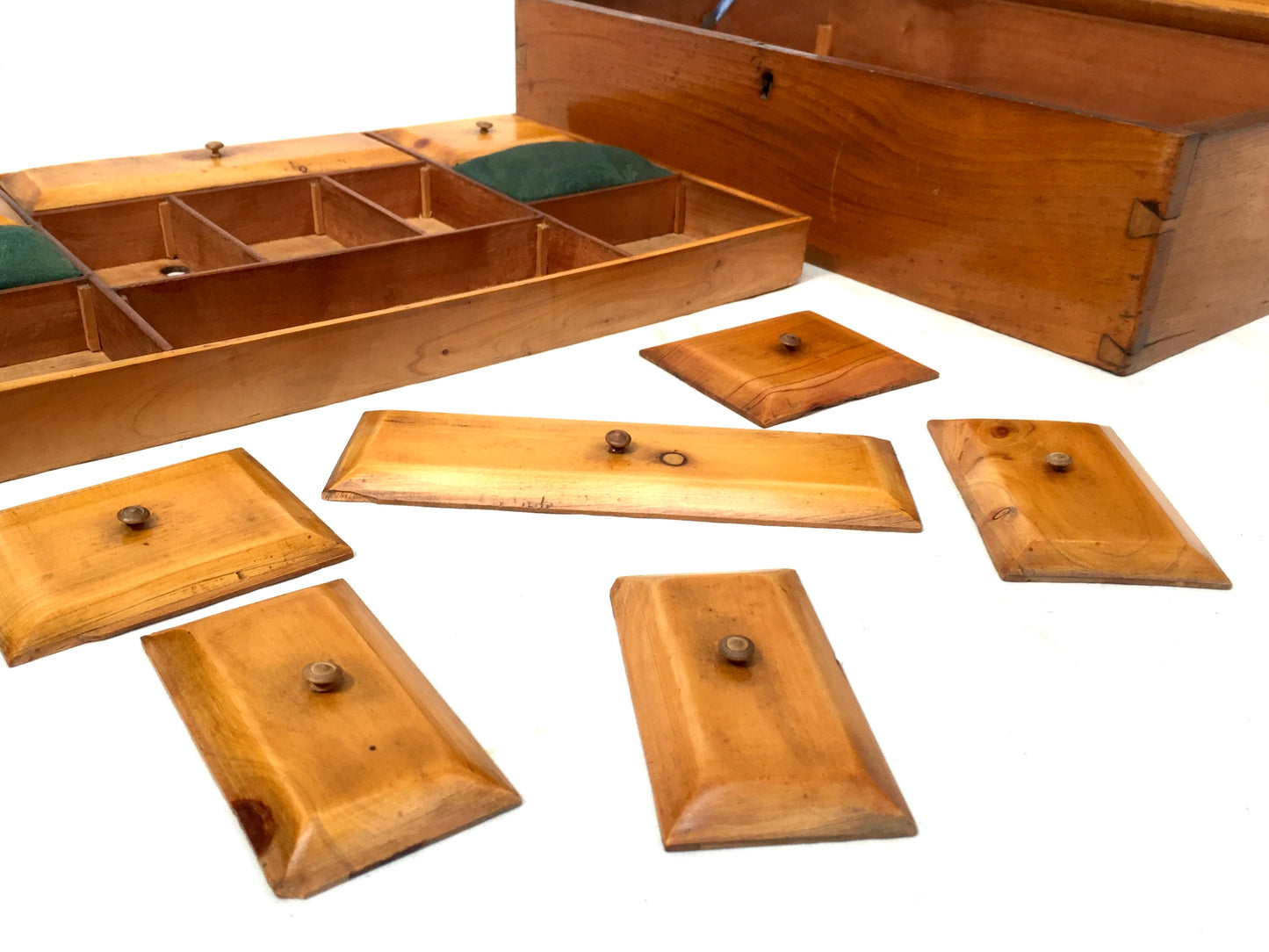 Antique Wooden Inlaid Ladies Sewing Box / Storage Work Box / Sewing Cabinet